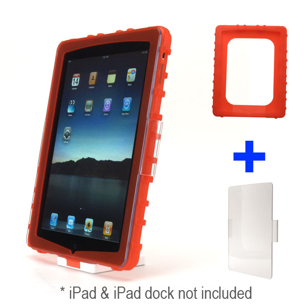 gloveOne AP1AHY Dock-in-Case Silicone Ruggedized Bumper Case with a zSight Hard Crystal Clear Screen/Body Shell for Apple iPad, Red