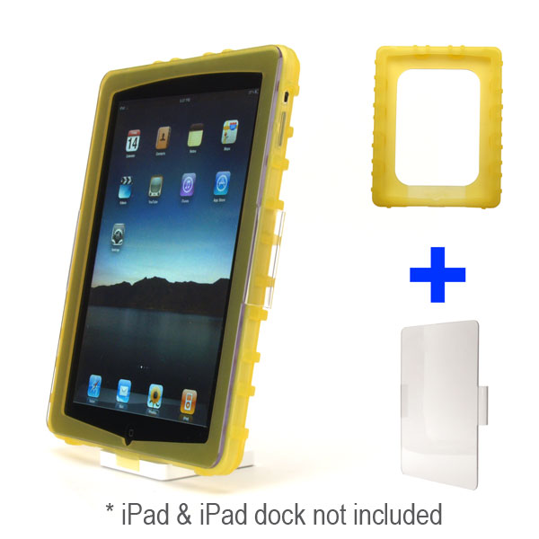 gloveOne AP1AHY Dock-in-Case Silicone Ruggedized Bumper Case with a zSight Hard Crystal Clear Screen/Body Shell for Apple iPad, Yellow