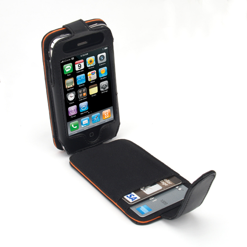 zCover Lamb Leather Wallet Case fits Apple iPhone and Apple iPhone 3G; Lamb Leather Black