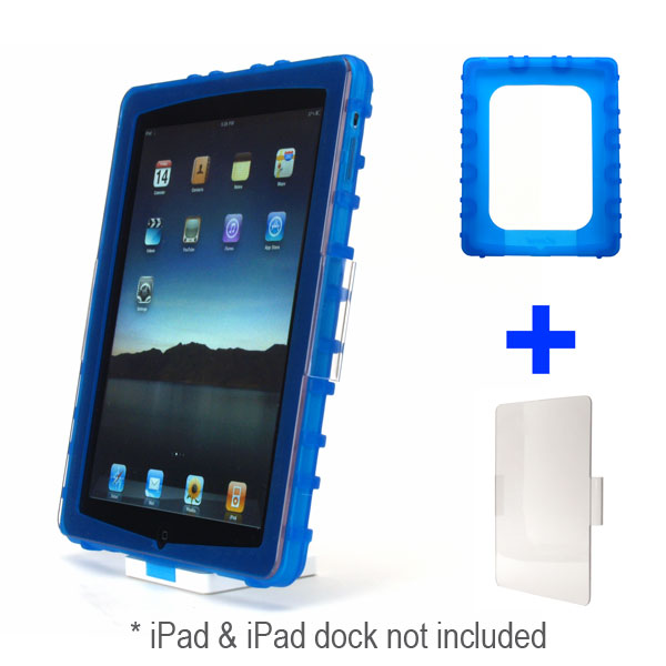 gloveOne AP1AHY Dock-in-Case Silicone Ruggedized Bumper Case with a zSight Hard Crystal Clear Screen/Body Shell for Apple iPad, Blue