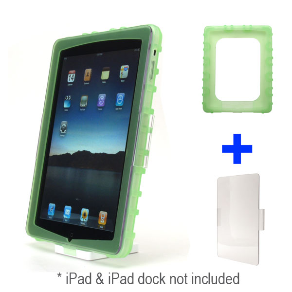 gloveOne AP1AHY Dock-in-Case Silicone Ruggedized Bumper Case with a zSight Hard Crystal Clear Screen/Body Shell for Apple iPad, Green