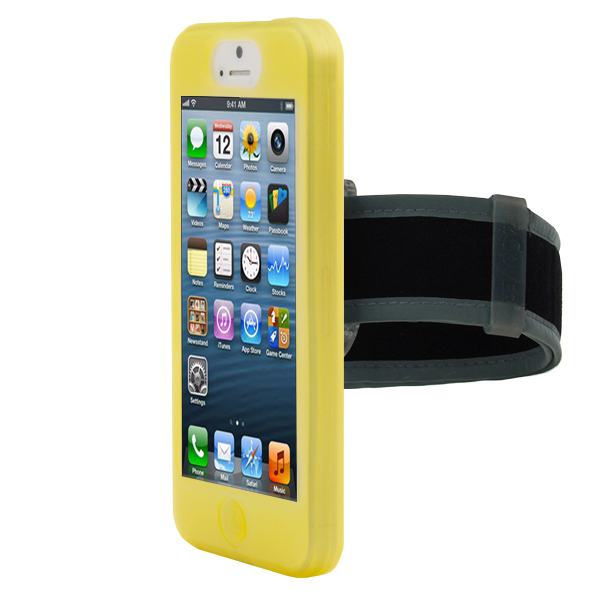 iPhone 5 Slim Silicone Case, Dockable, w/BELT CLIP & ARMBAND, YELLOW