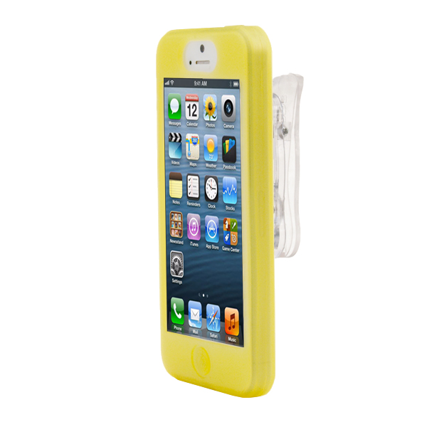 iPhone 5 Slim Silicone Case, Dockable, w/BELT CLIP, YELLOW