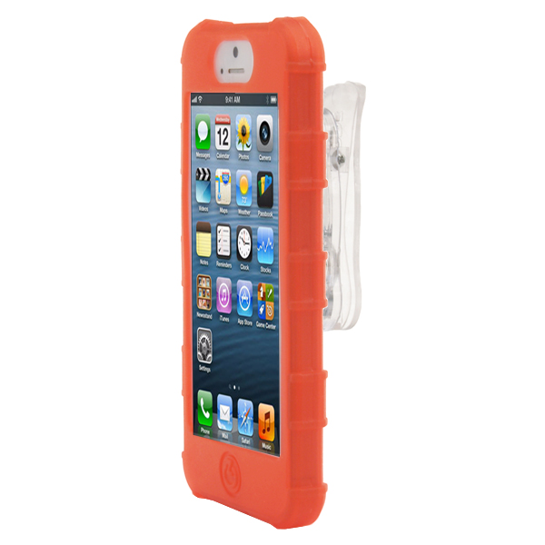 iPhone 5 Rugg Silicone Case, Dockable, w/BELT CLIP, RED