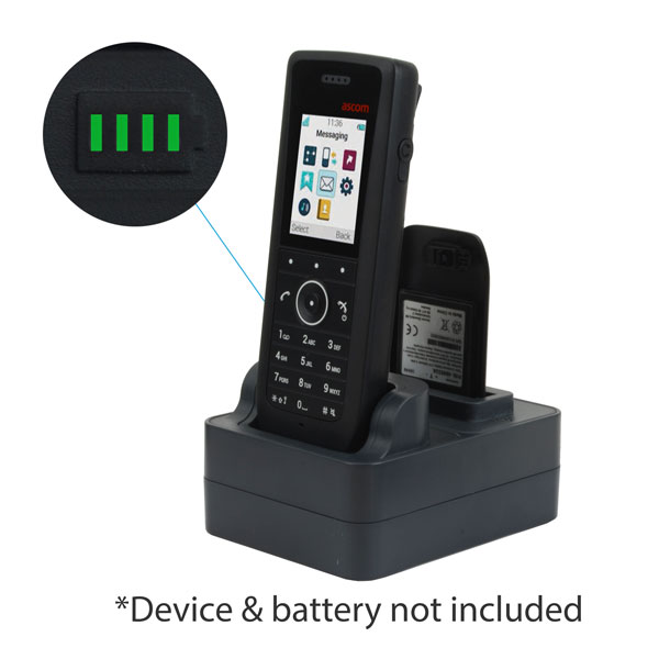 Unified Dual Charger Set with Dock-in-Case� Solution for Ascom d63/i63 & Avaya 3735 Handset, to Charge ONE (1) Handset & ONE (1) Battery Simultaneously, with Selected Country AC Adapter