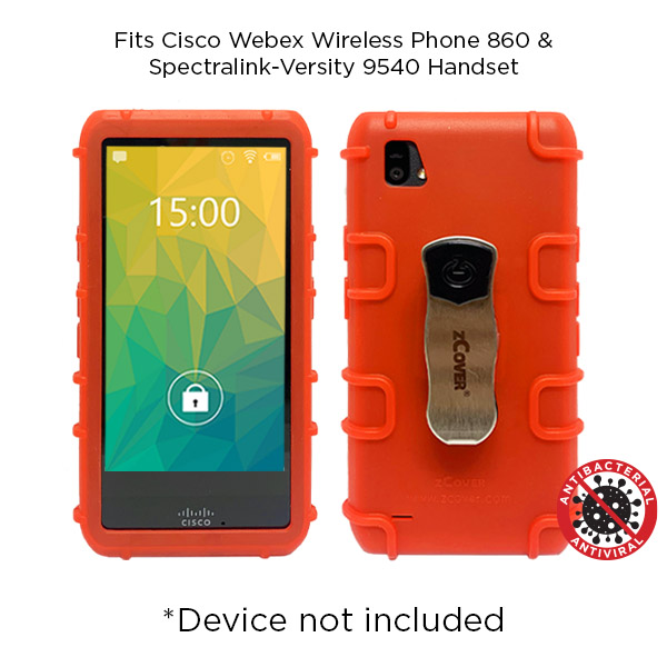 zCover Dock-in-Case Ruggedized Antimicrobial HealthCare Grade Silicone Case w/Universal Metal Belt Clip fits Cisco Webex Wireless Phone 860 & Spectralink-Versity 9540 Handset, RED