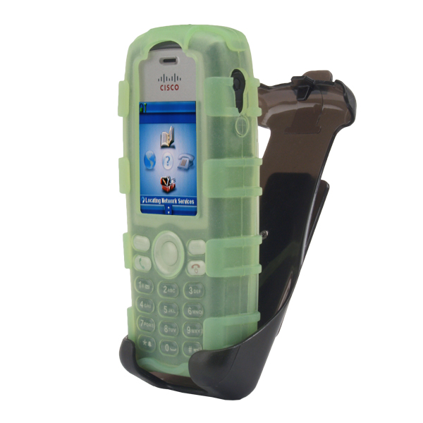 Dock-in-Case Rugg Back Open Silicone Case w/Holster & Fixed Rotatable Wide Low Profile Belt Clip fits Cisco 7925G/7925G-EX, GREEN