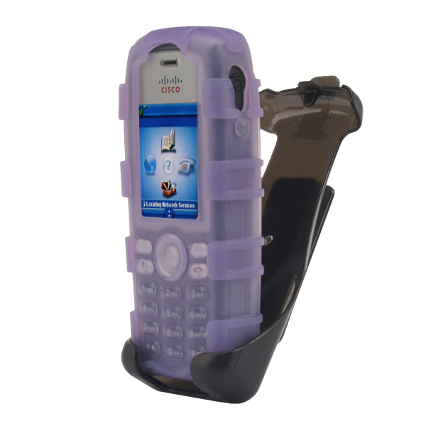 Dock-in-Case Rugg Back Open Silicone Case w/Holster & Fixed Rotatable Wide Low Profile Belt Clip fits Cisco 7925G/7925G-EX, PURPLE
