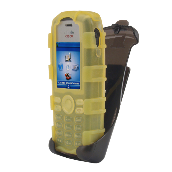 Dock-in-Case Rugg Back Open Silicone Case w/Holster & Fixed Rotatable Wide Low Profile Belt Clip fits Cisco 7925G/7925G-EX, YELLOW