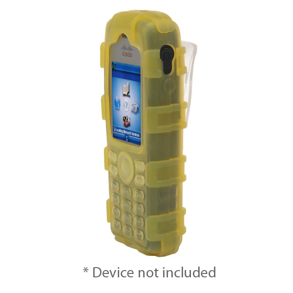 Rugg Silicone Case w/Fixed Low Profile Belt Clip fits Cisco 7925G/7925G-EX, Dock-in-Case, YELLOW