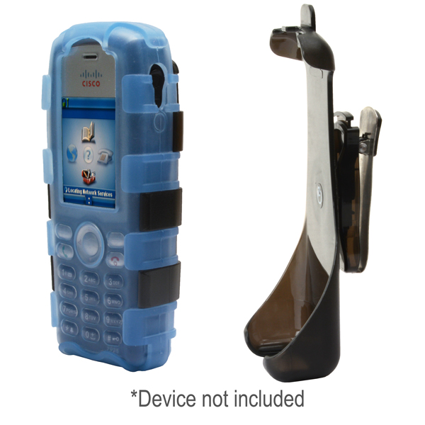 BackOpen Silicone Case w/Clamshell & Holster Metal Clip fits Cisco 7925G/7925G-EX, Dock-in-Case, CI925BWL replacement, BLUE