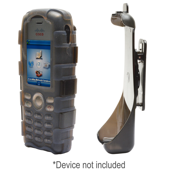 Dock-in-Case Rugg Back Open Silicone Case with Back Clam Shell & Holster w/ Fixed Rotatable Wide Low Profile Belt Clip fits Cisco 7925G/7925G-EX, GREY