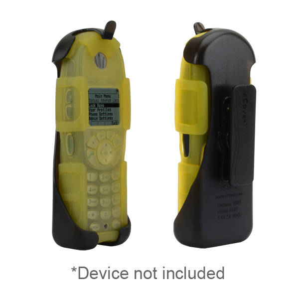 Rugg Healthcare Grade Back Open Silicone Case fits Spectralink 8030, Nortel WLAN 6140, Avaya 3645/6140 & Alcatel 610 Wireless IP Phone w/ Fixed Low Profile Holster Clip, YELLOW
